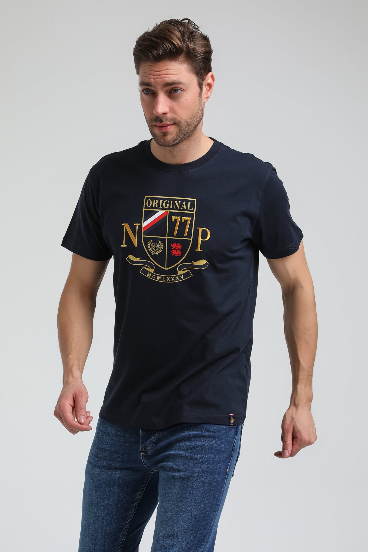 New World Polo Bisiklet Yaka Lacivert Slim Fit Tişört 23SSM20313