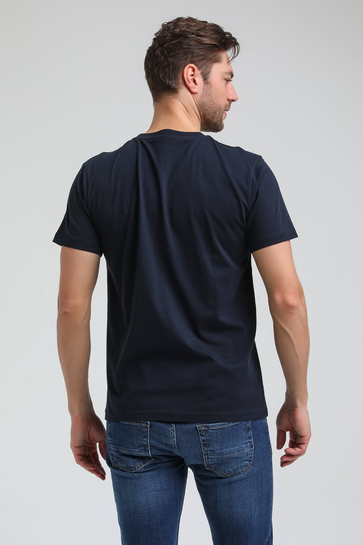 New World Polo Bisiklet Yaka Lacivert Regular Custom Tişört 23SSM20306