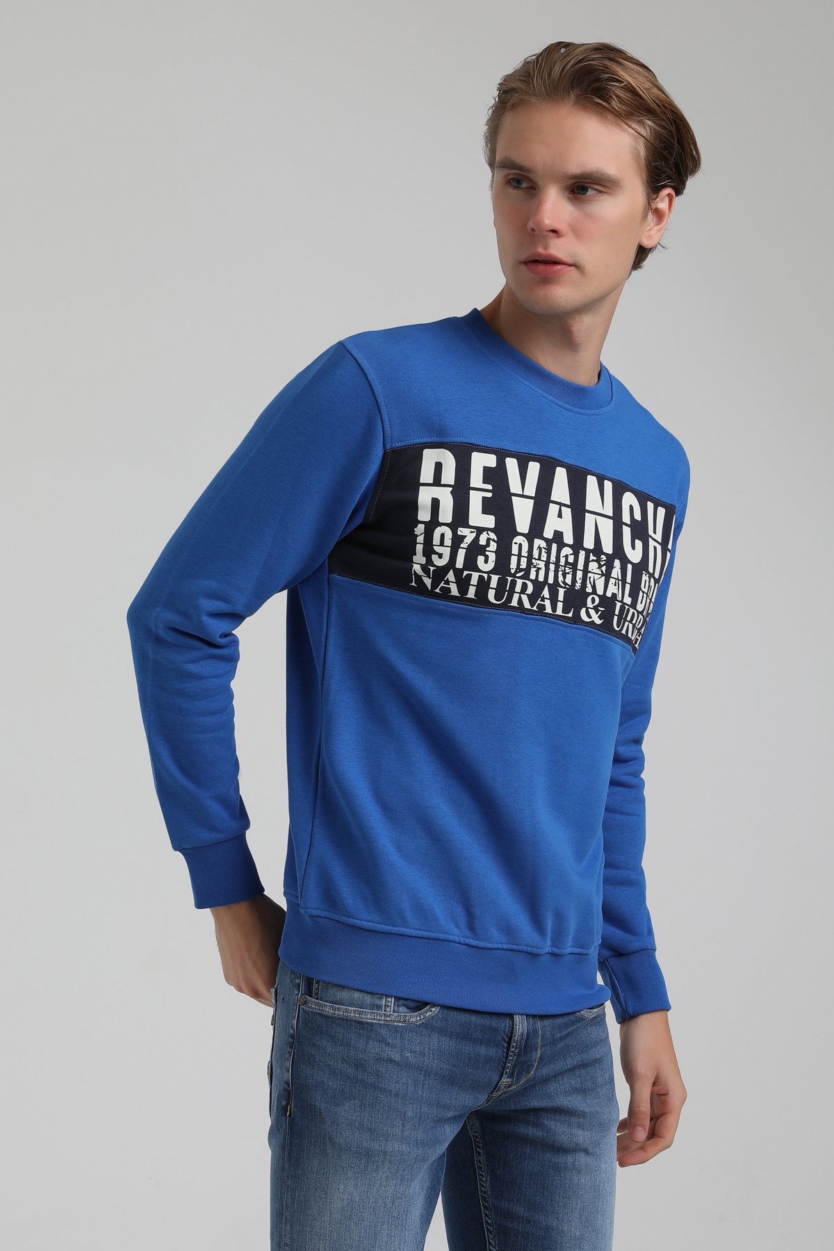 New World Polo Bisiklet Yaka Saks Regular Sweatshirt 22FWM60130