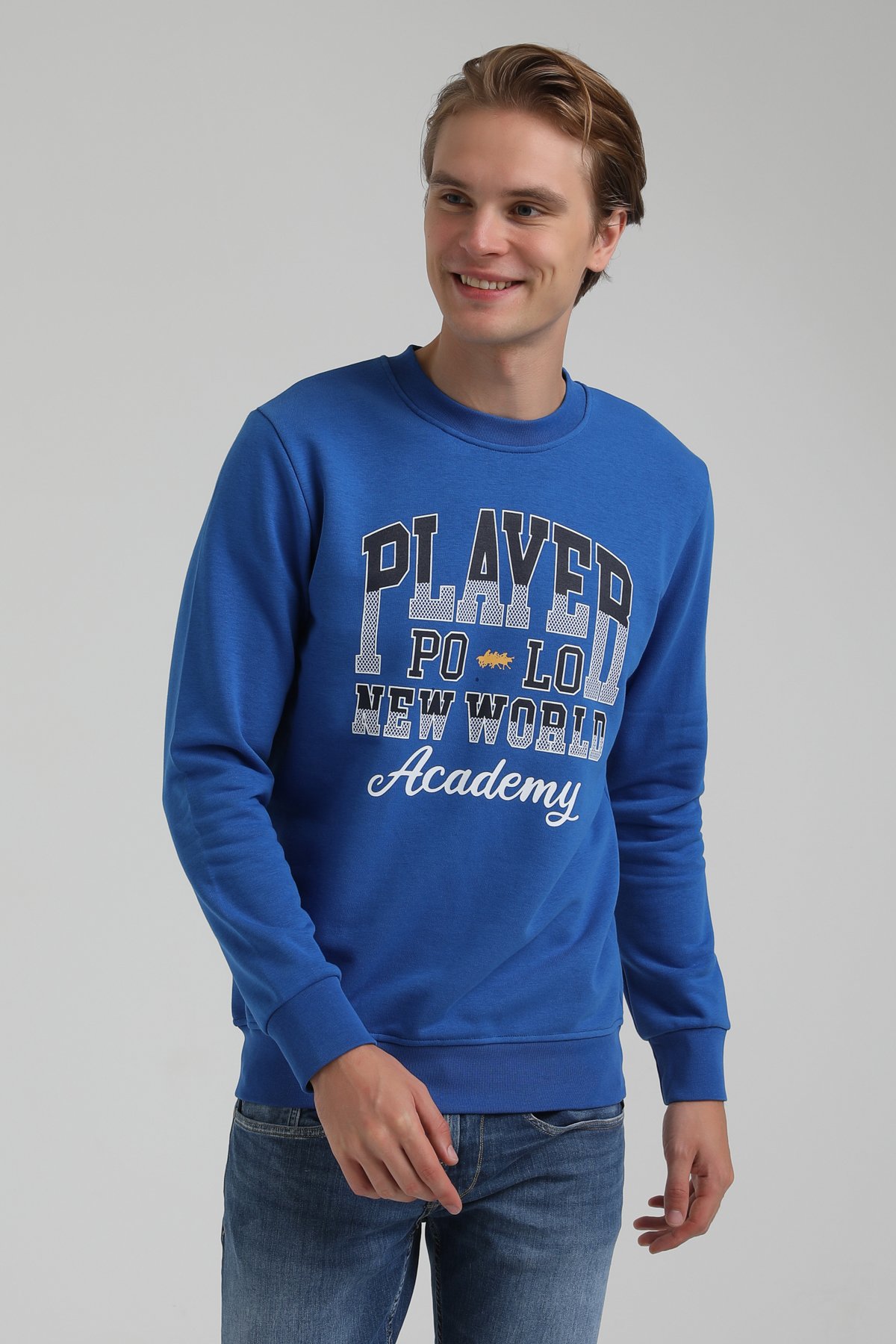 New World Polo Bisiklet Yaka Saks Regular Sweatshirt 22FWM60137