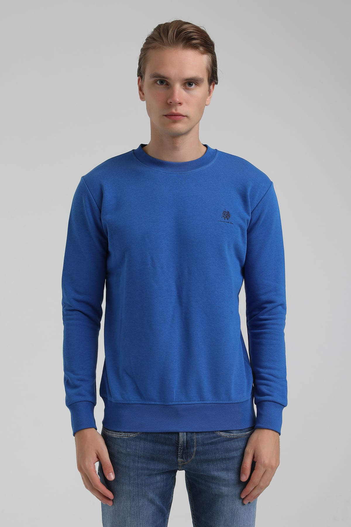 New World Polo Bisiklet Yaka Saks Regular Sweatshirt 22FWM60115
