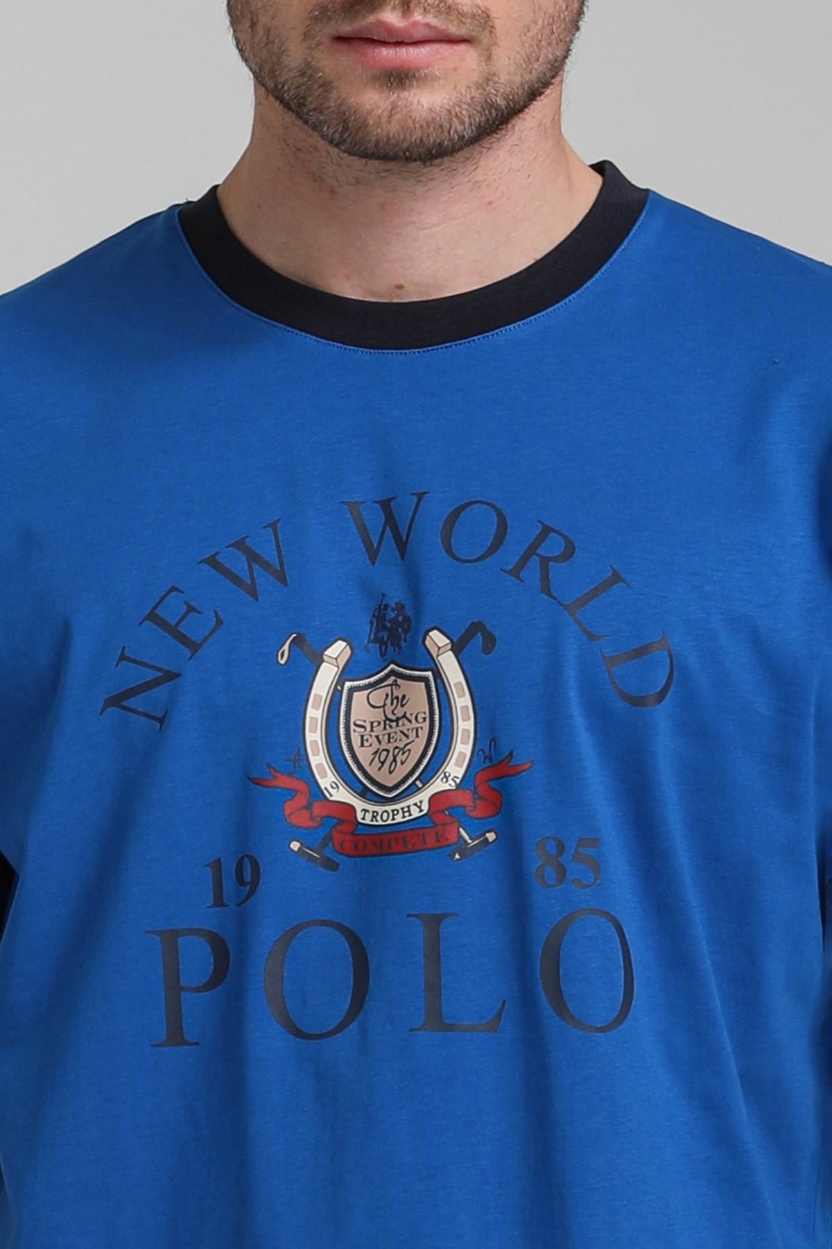 New World Polo Bisiklet Yaka Saks Regular Custom Tişört 23SSM20309