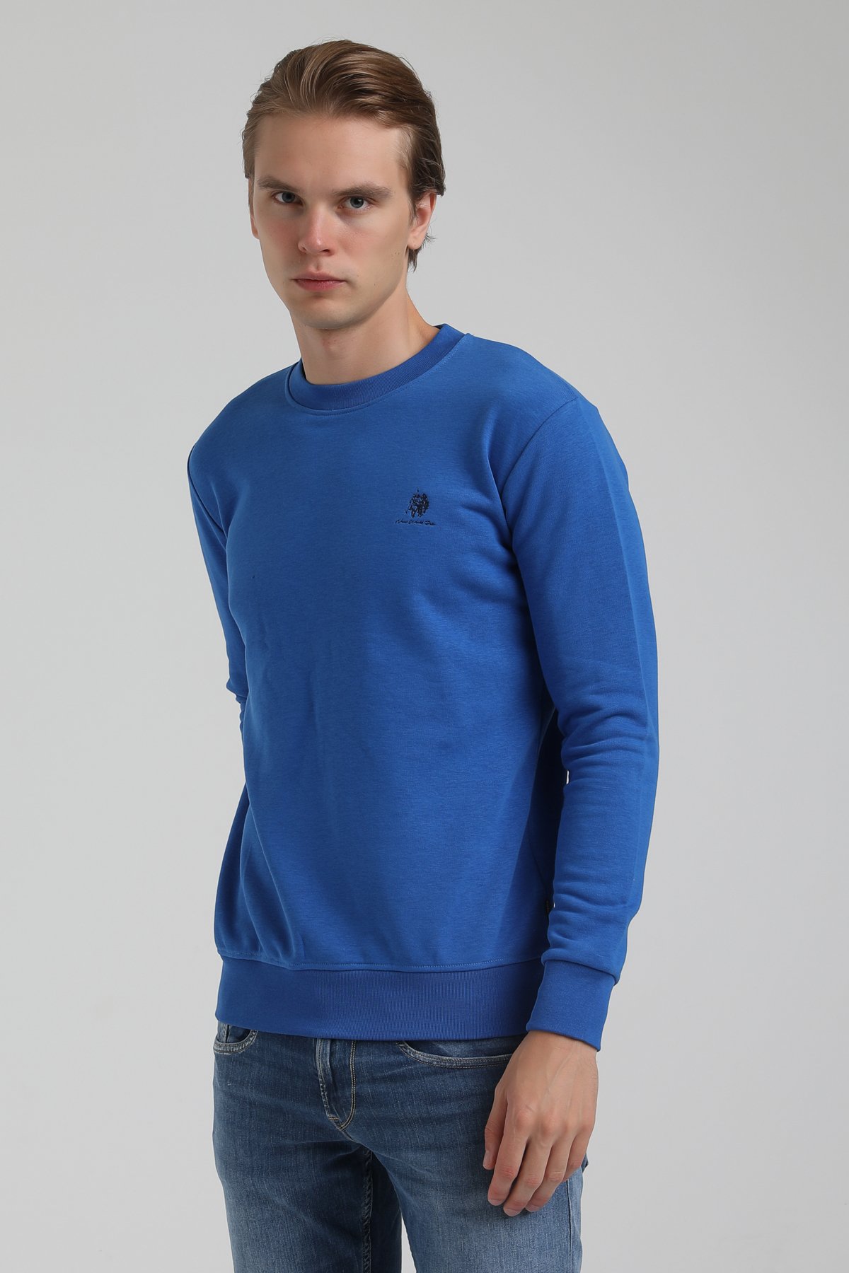 New World Polo Bisiklet Yaka Saks Regular Sweatshirt 22FWM60115