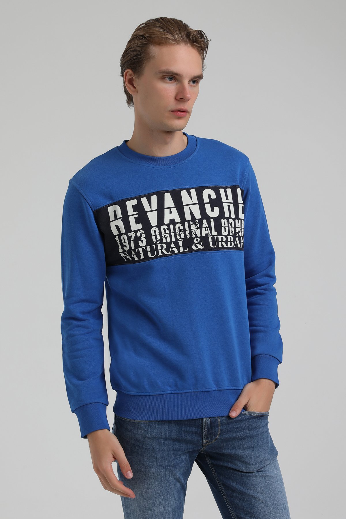 New World Polo Bisiklet Yaka Saks Regular Sweatshirt 22FWM60130