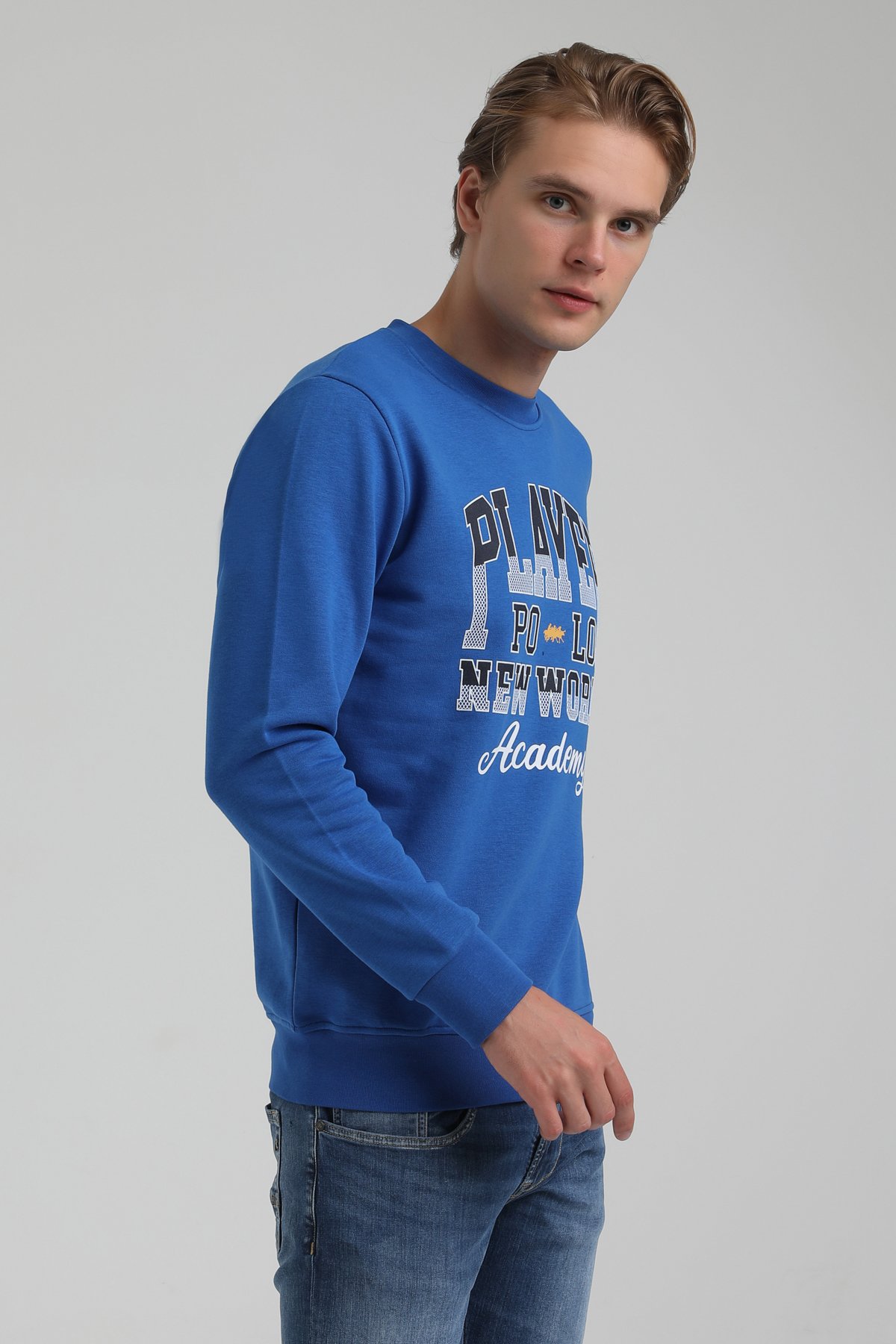 New World Polo Bisiklet Yaka Saks Regular Sweatshirt 22FWM60137