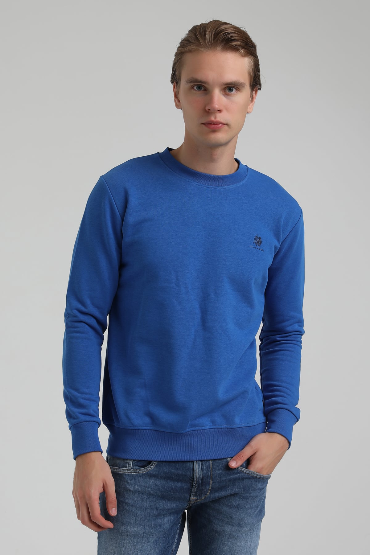 New World Polo Bisiklet Yaka Saks Regular Sweatshirt 22FWM60115