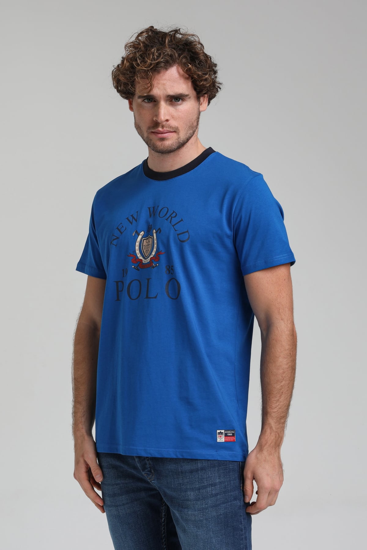 New World Polo Bisiklet Yaka Saks Regular Custom Tişört 23SSM20309