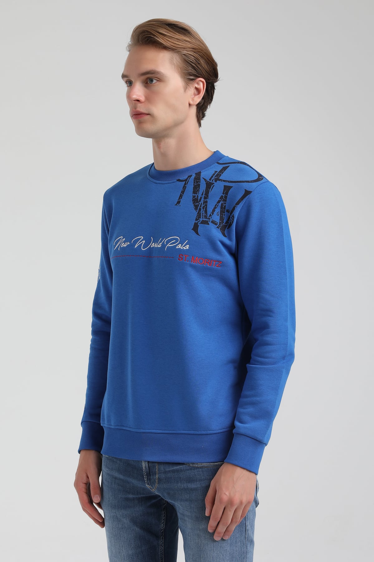 New World Polo Bisiklet Yaka Saks Regular Sweatshirt 22FWM60139
