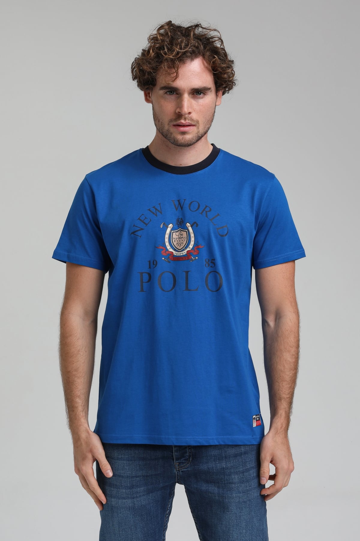 New World Polo Bisiklet Yaka Saks Regular Custom Tişört 23SSM20309