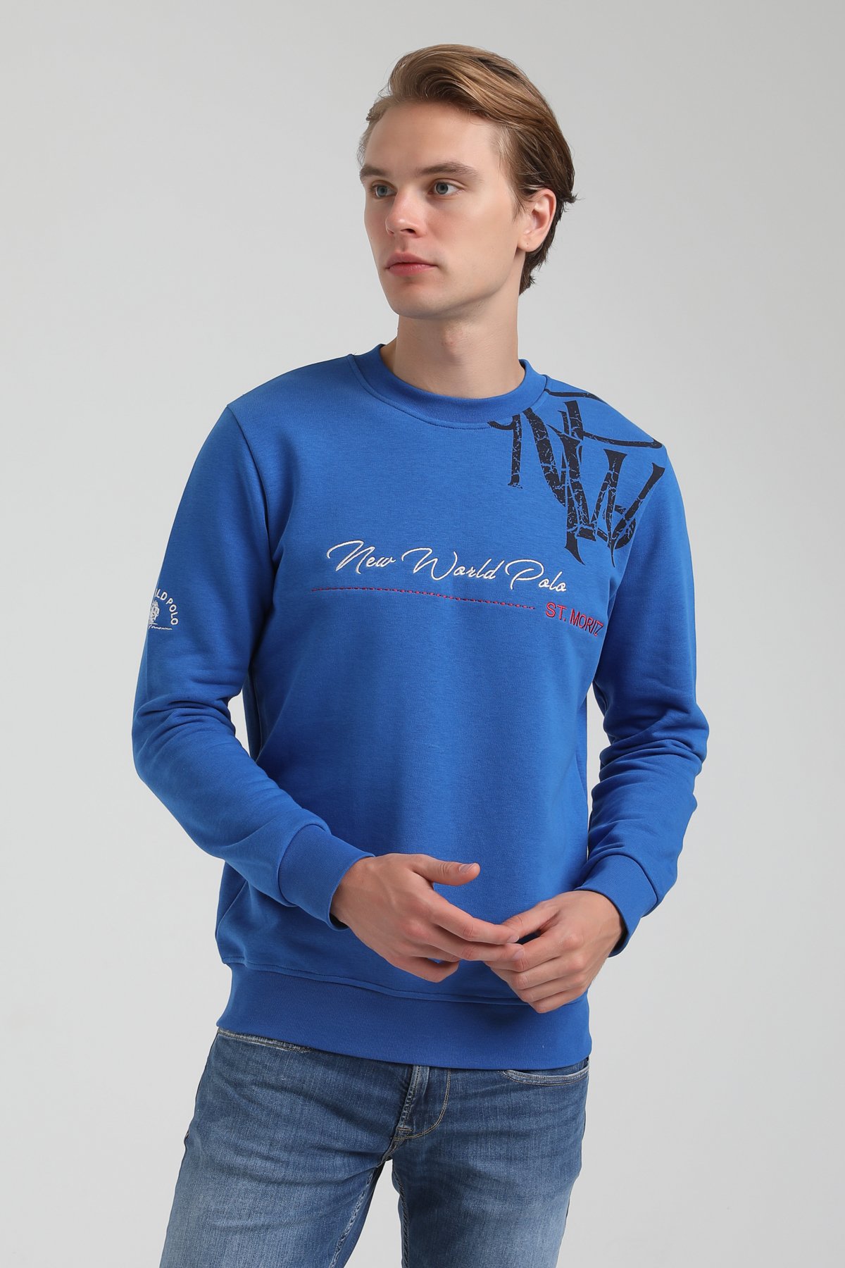 New World Polo Bisiklet Yaka Saks Regular Sweatshirt 22FWM60139