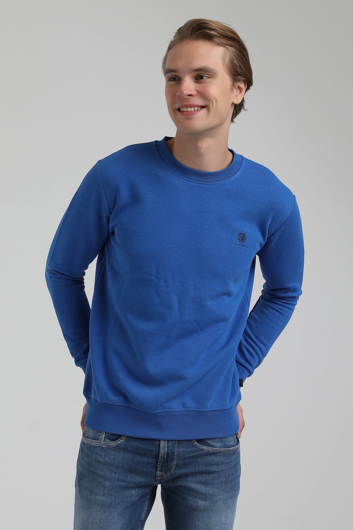 New World Polo Bisiklet Yaka Saks Regular Sweatshirt 22FWM60115
