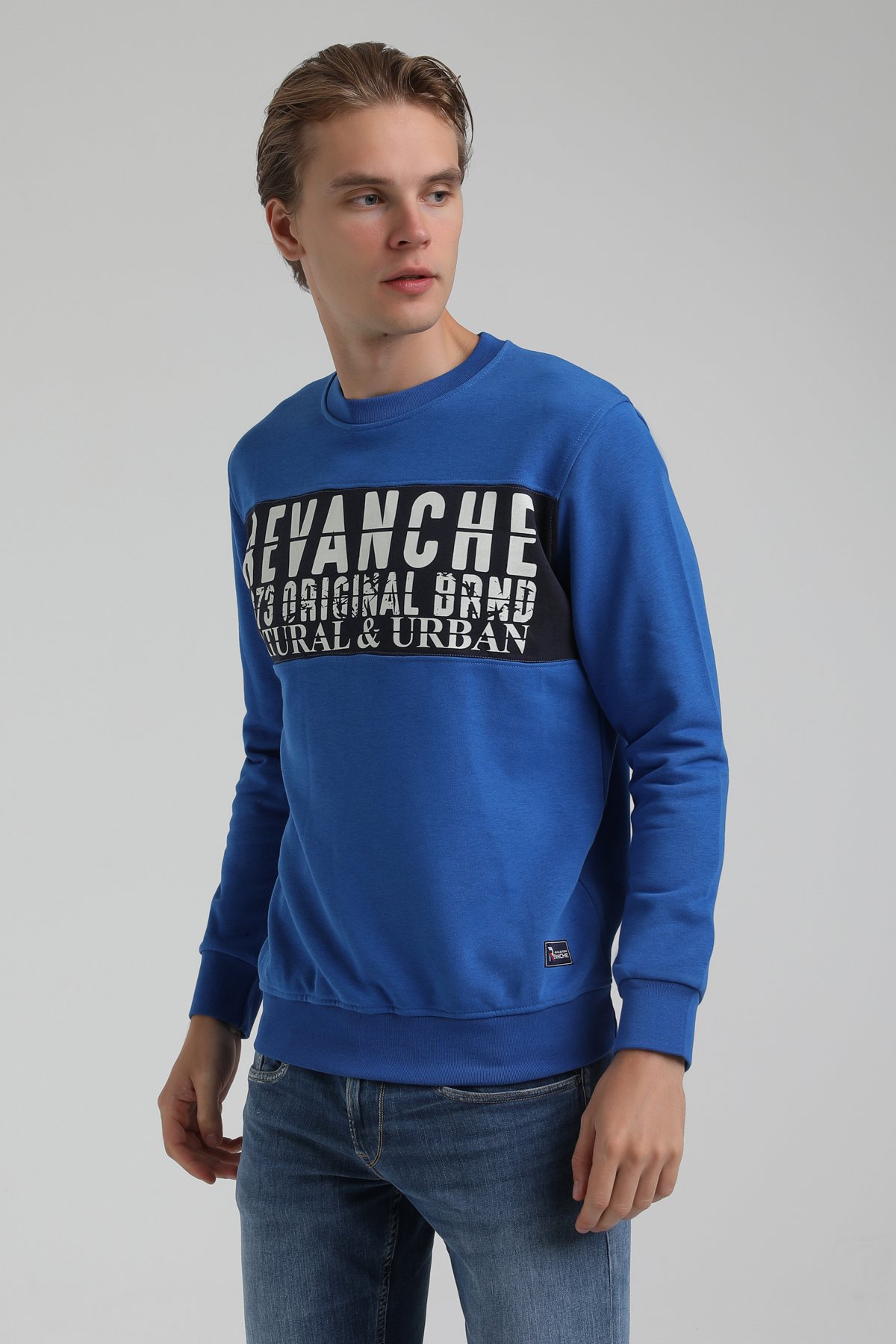 New World Polo Bisiklet Yaka Saks Regular Sweatshirt 22FWM60130