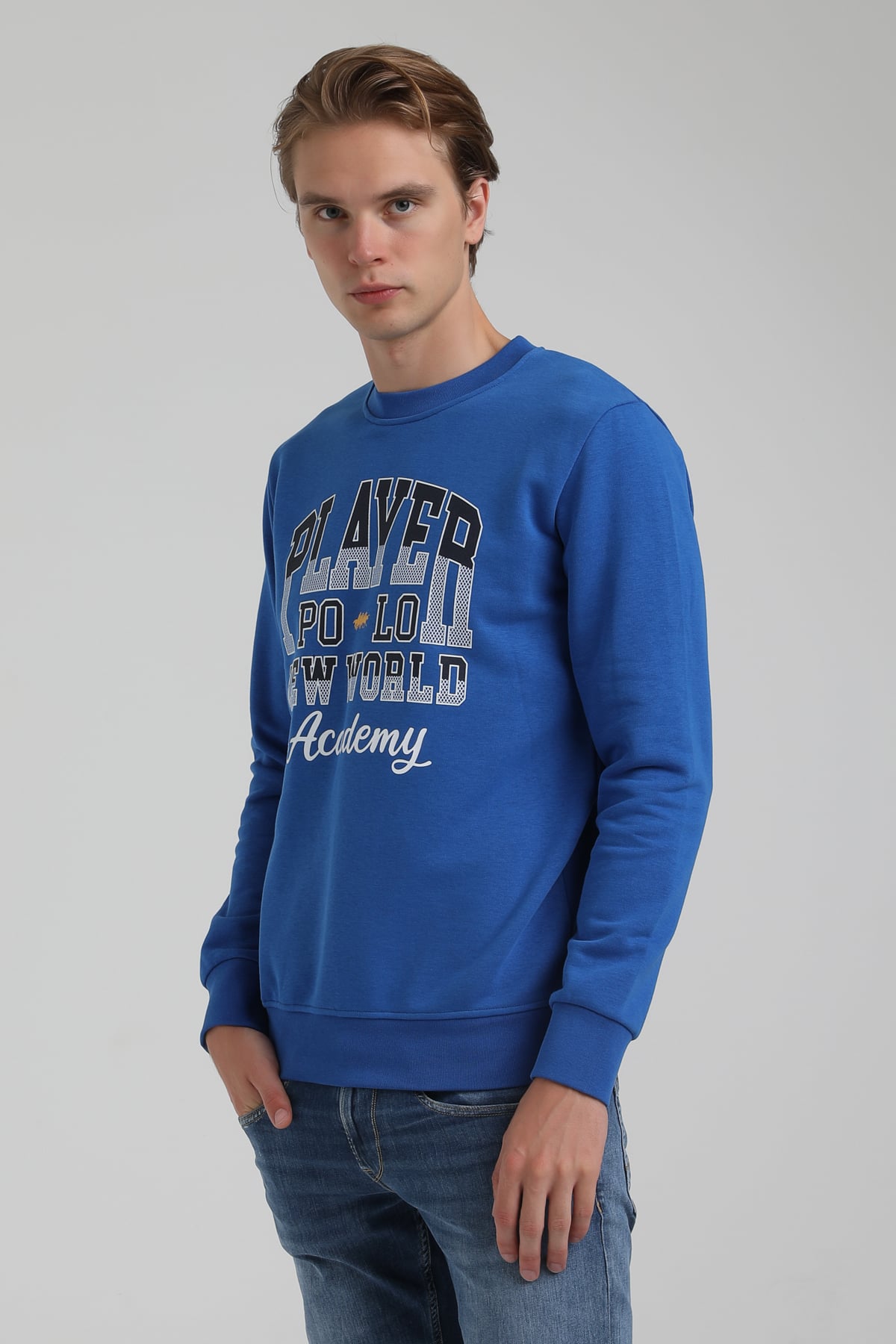 New World Polo Bisiklet Yaka Saks Regular Sweatshirt 22FWM60137