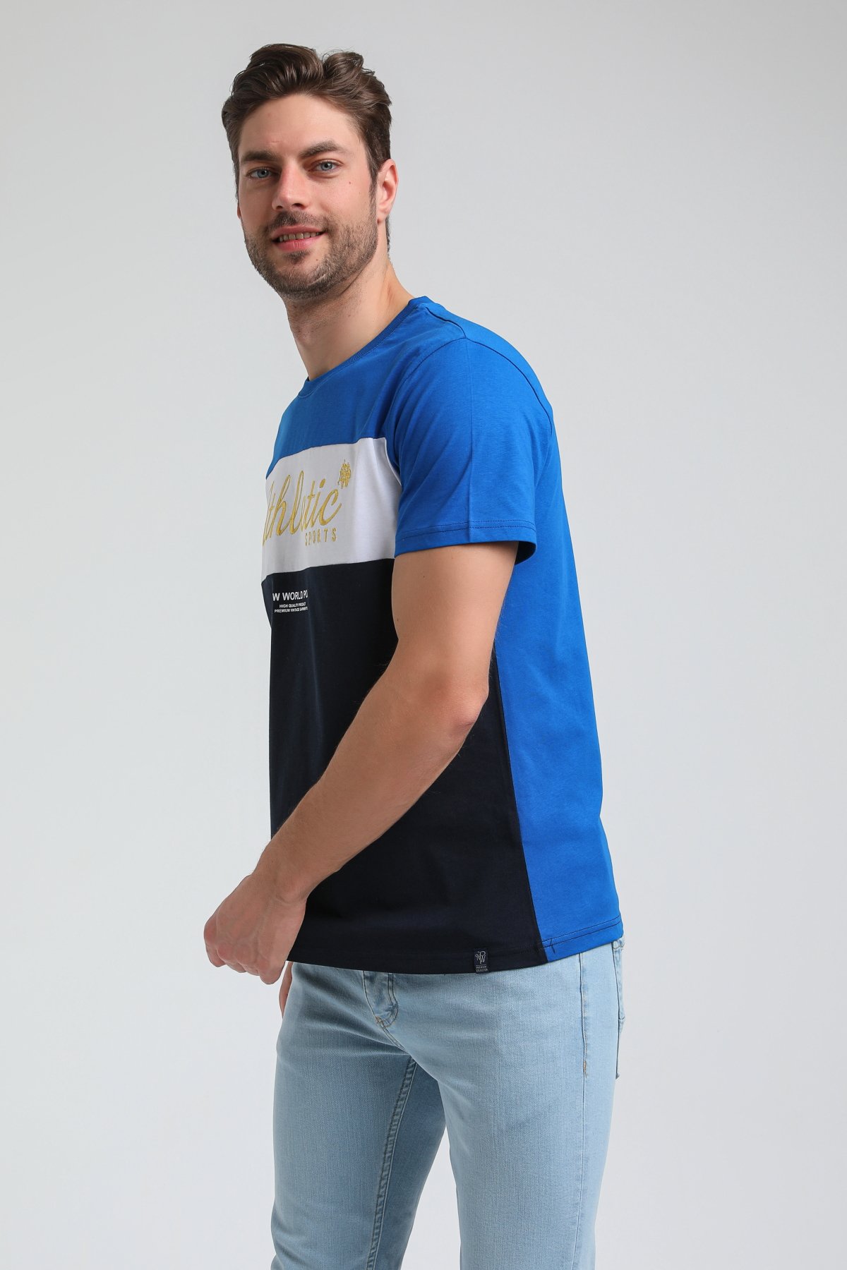 New World Polo Bisiklet Yaka Saks Slim Fit Tişört 23SSM20315