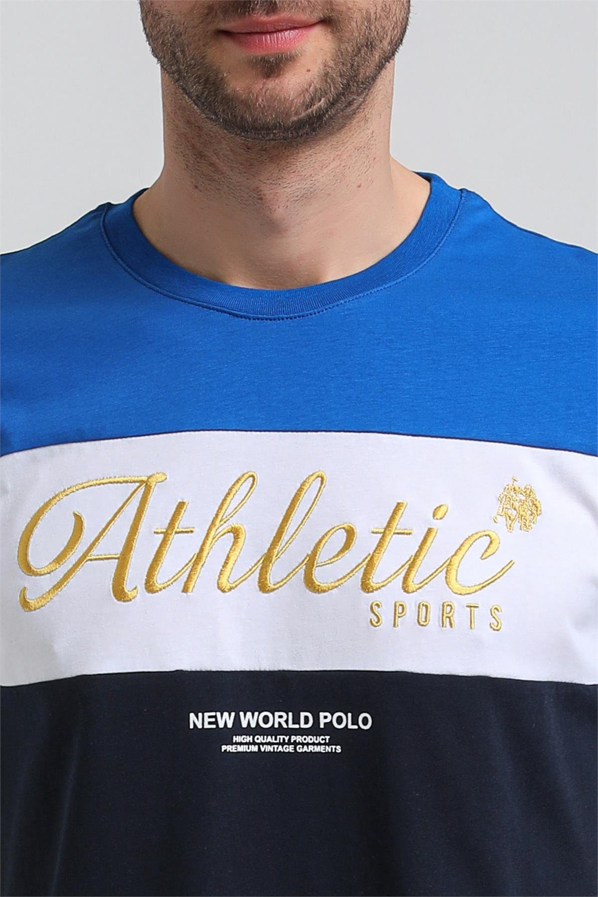New World Polo Bisiklet Yaka Saks Slim Fit Tişört 23SSM20315
