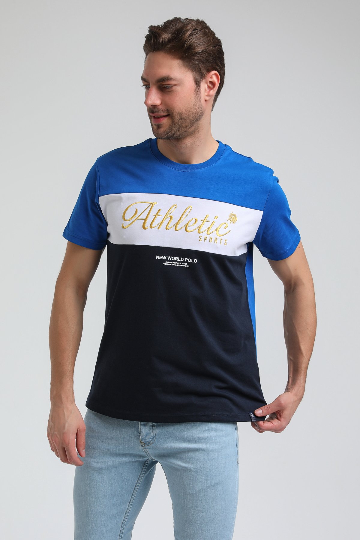 New World Polo Bisiklet Yaka Saks Slim Fit Tişört 23SSM20315