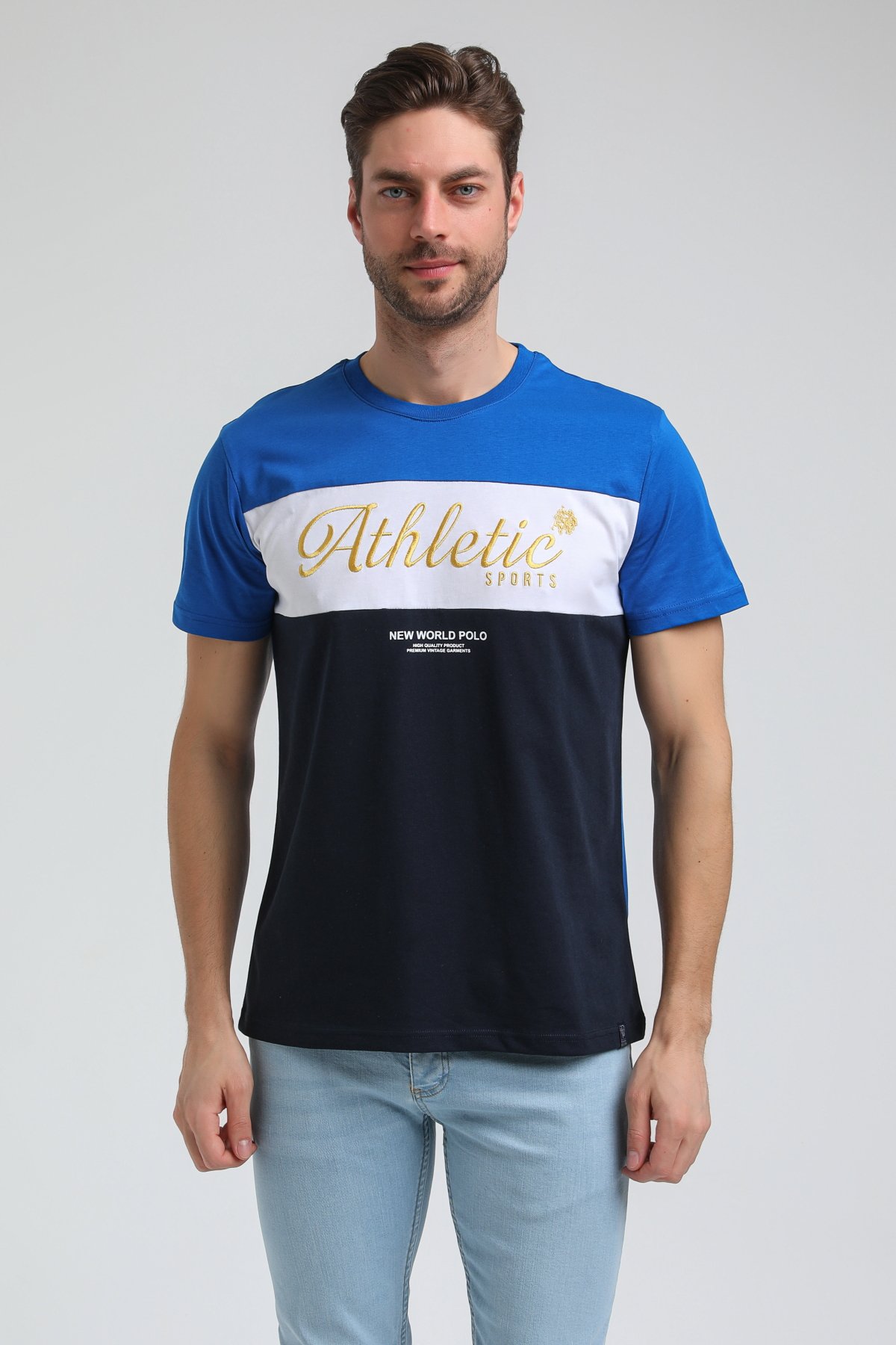 New World Polo Bisiklet Yaka Saks Slim Fit Tişört 23SSM20315