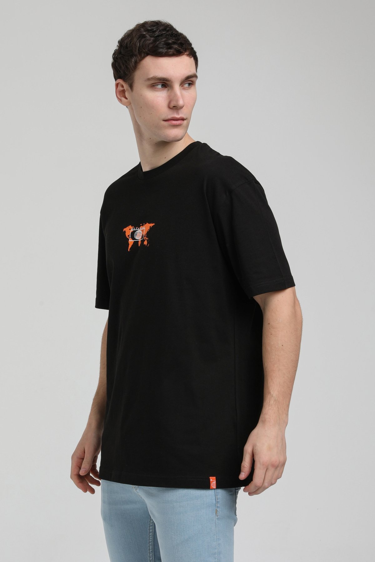 New World Polo Bisiklet Yaka Siyah Oversize Tişört 23SSM20332