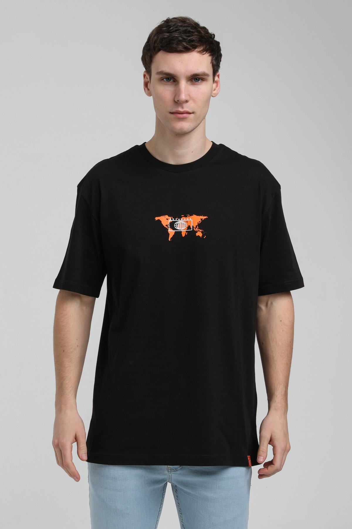 New World Polo Bisiklet Yaka Siyah Oversize Tişört 23SSM20332