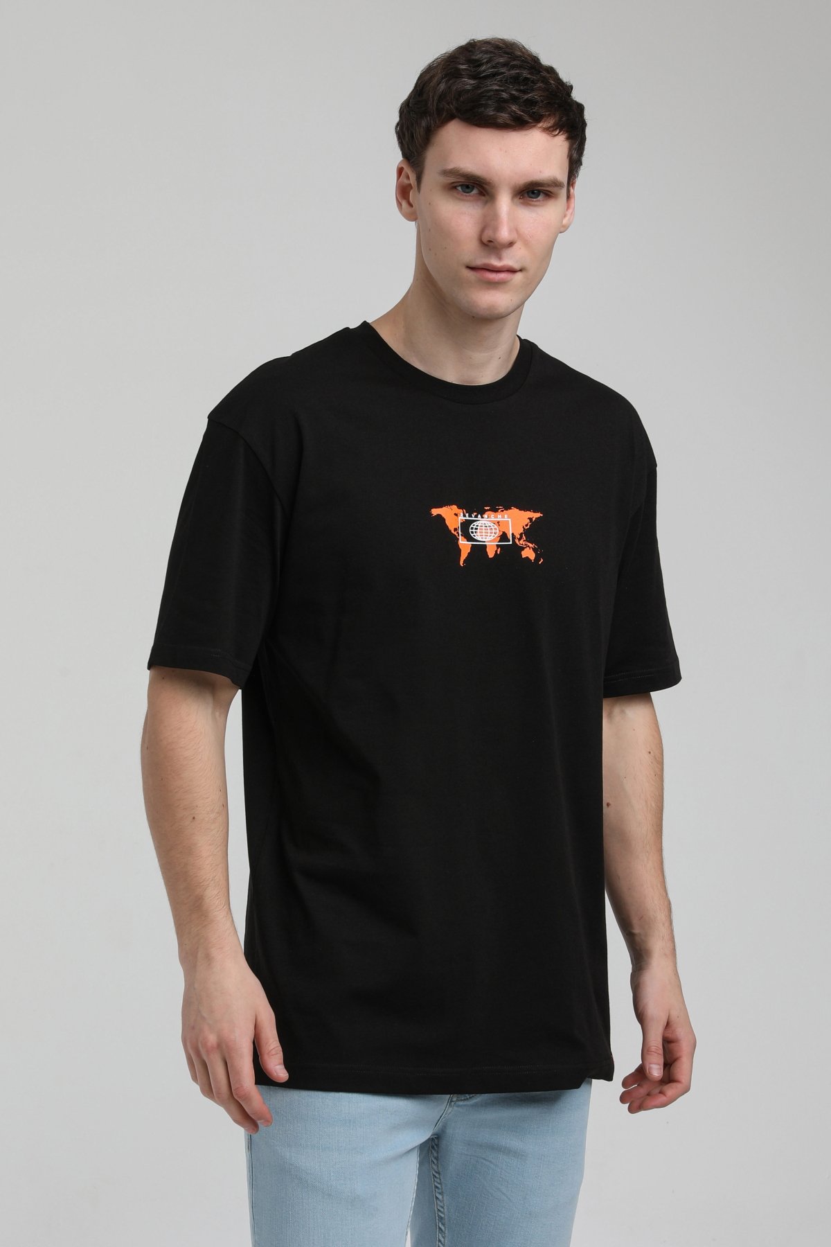 New World Polo Bisiklet Yaka Siyah Oversize Tişört 23SSM20332