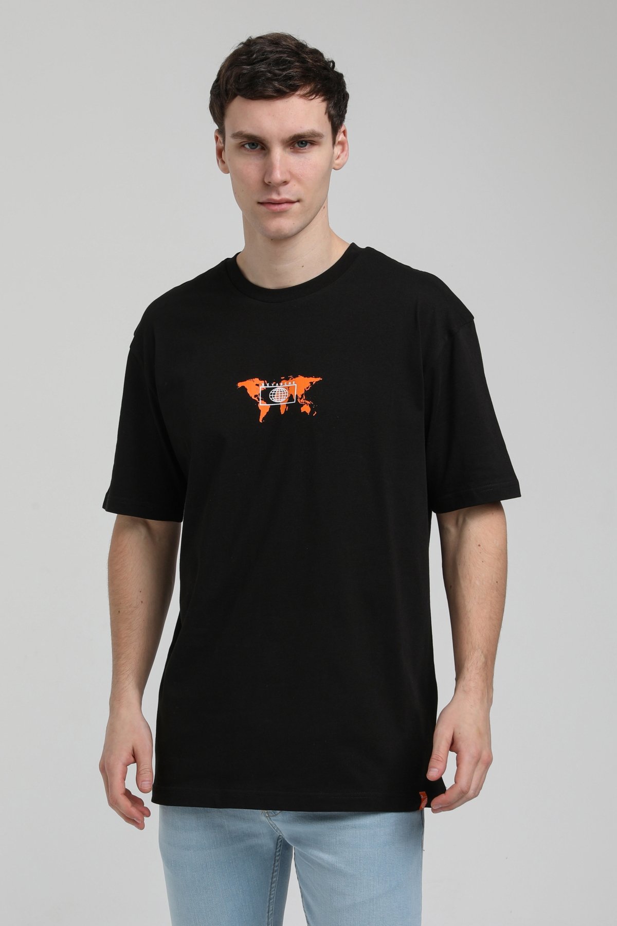 New World Polo Bisiklet Yaka Siyah Oversize Tişört 23SSM20332