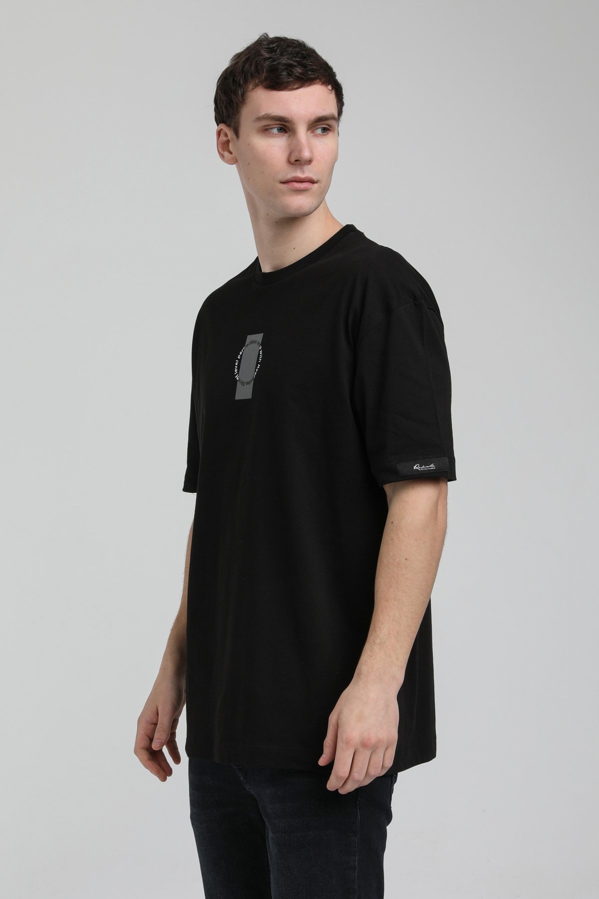 New World Polo Bisiklet Yaka Siyah Oversize Tişört 23SSM20331
