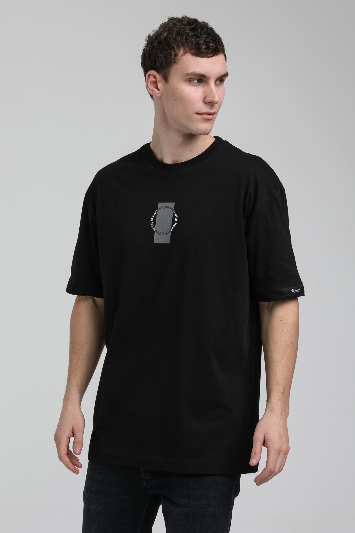 New World Polo Bisiklet Yaka Siyah Oversize Tişört 23SSM20331