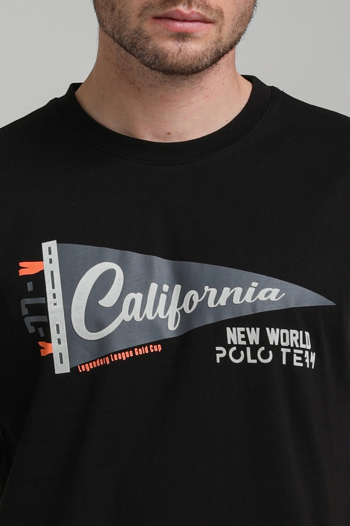 New World Polo Bisiklet Yaka Siyah Regular Custom Tişört 23SSM20300