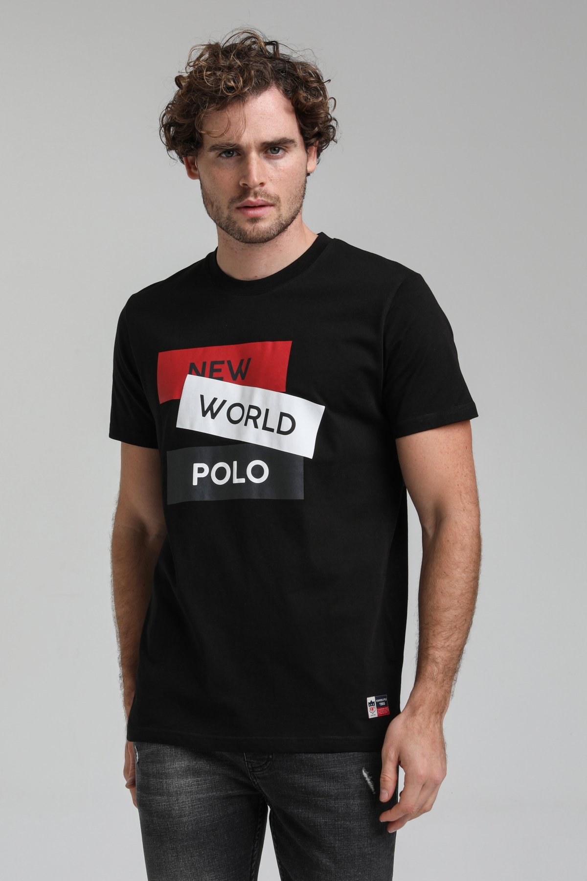 New World Polo Bisiklet Yaka Siyah Regular Custom Tişört 23SSM20314