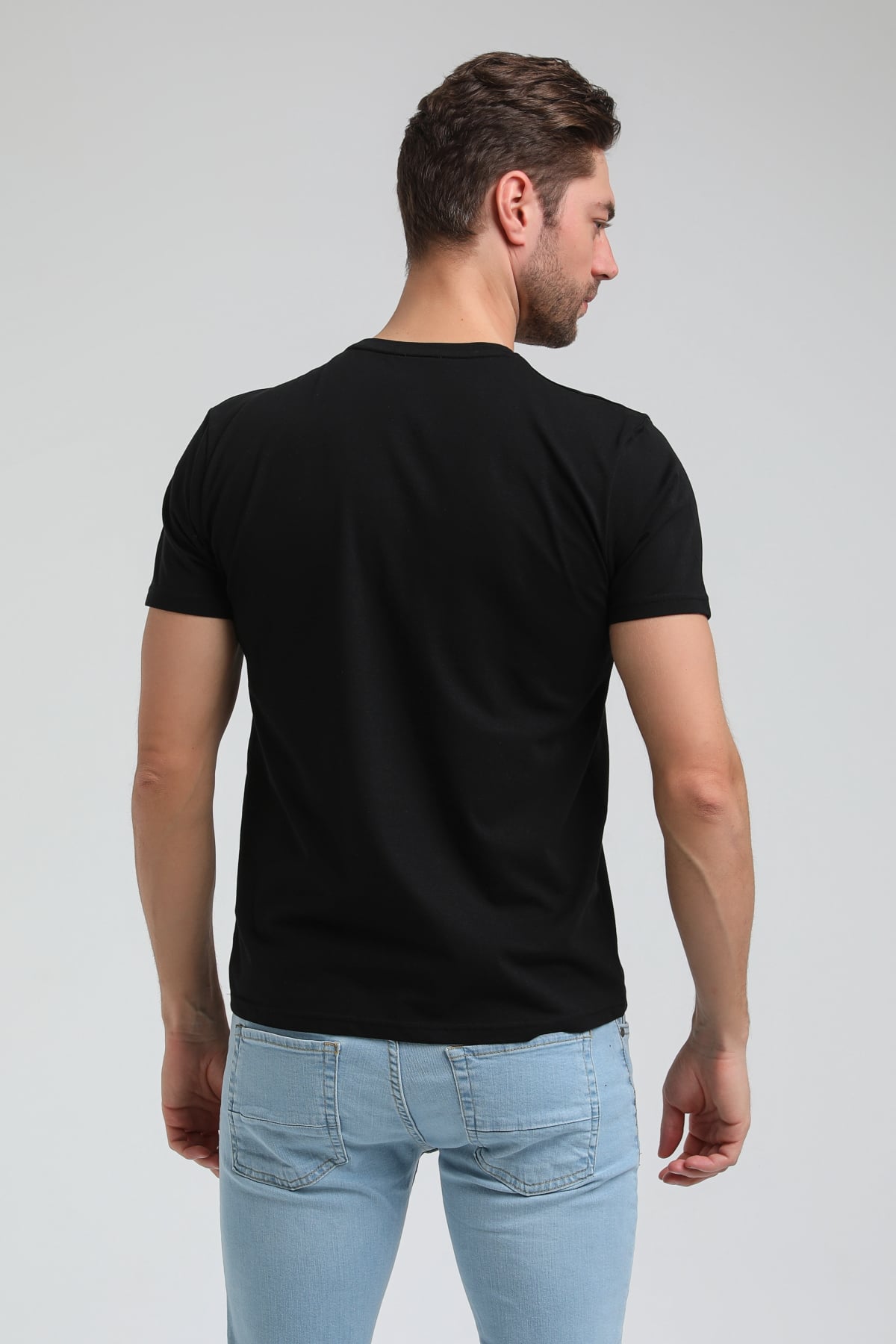 New World Polo Bisiklet Yaka Siyah Regular Custom Tişört 23SSM20351