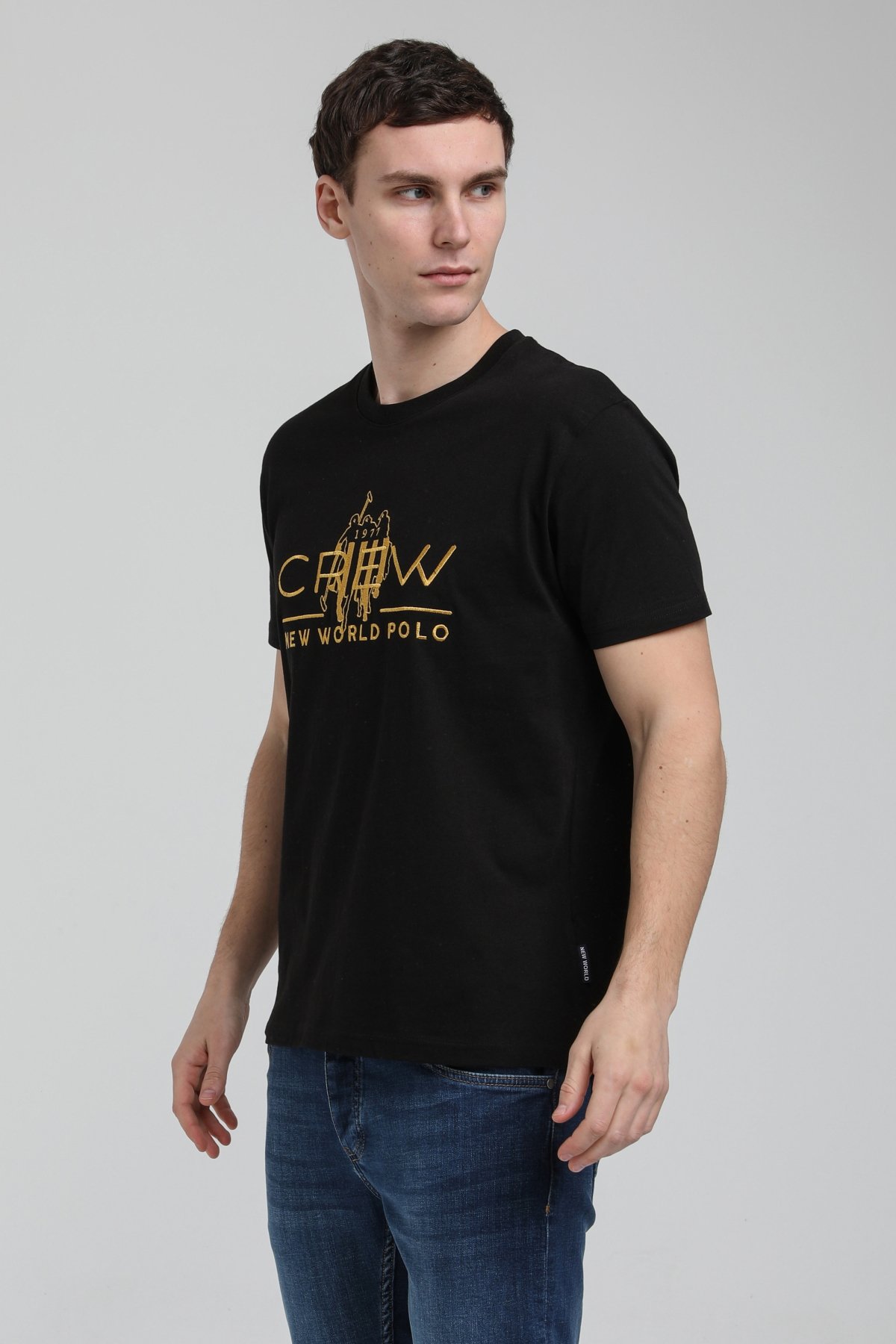 New World Polo Bisiklet Yaka Siyah Regular Custom Tişört 23SSM20290