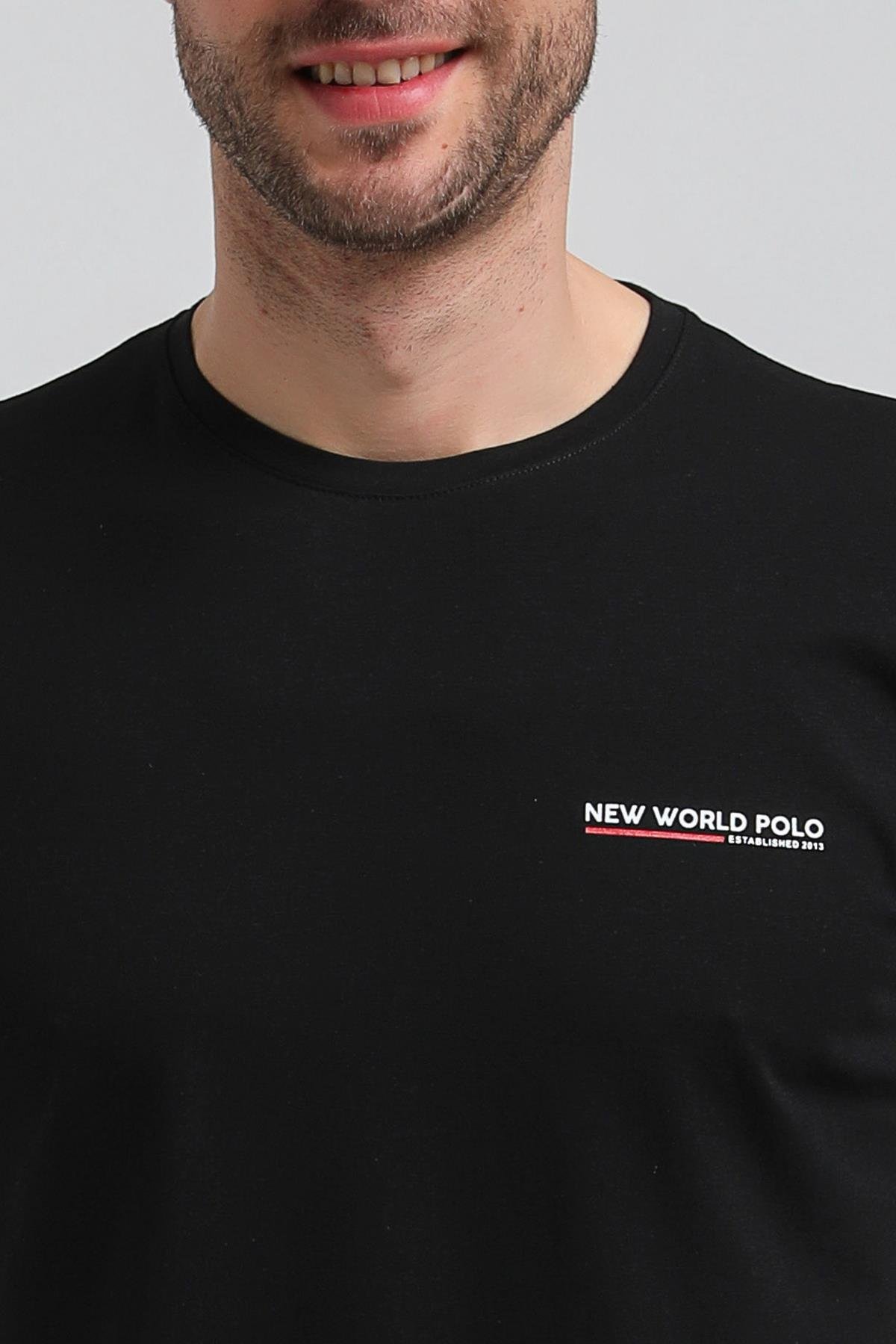 New World Polo Bisiklet Yaka Siyah Regular Custom Tişört 23SSM20353