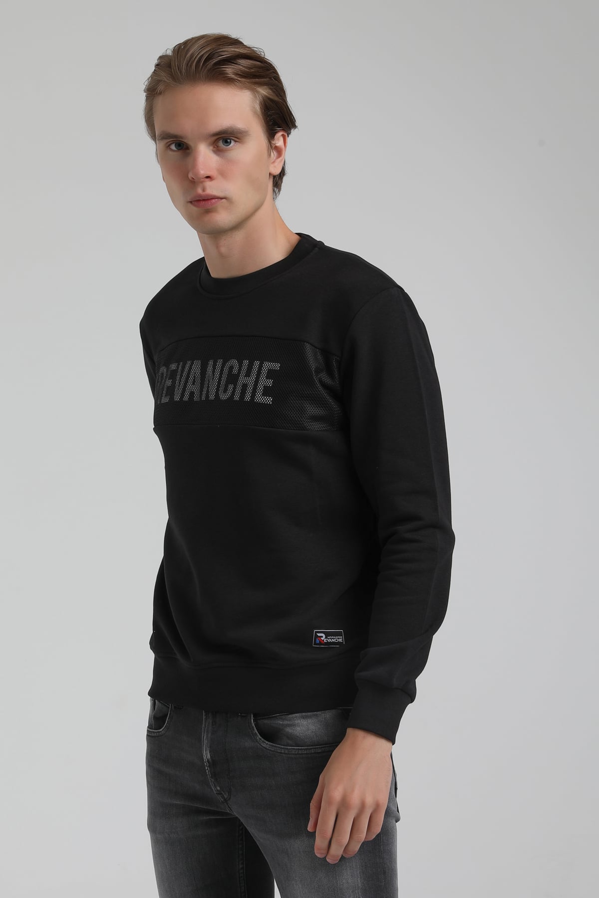 New World Polo Bisiklet Yaka Siyah Regular Sweatshirt 22FWM60117