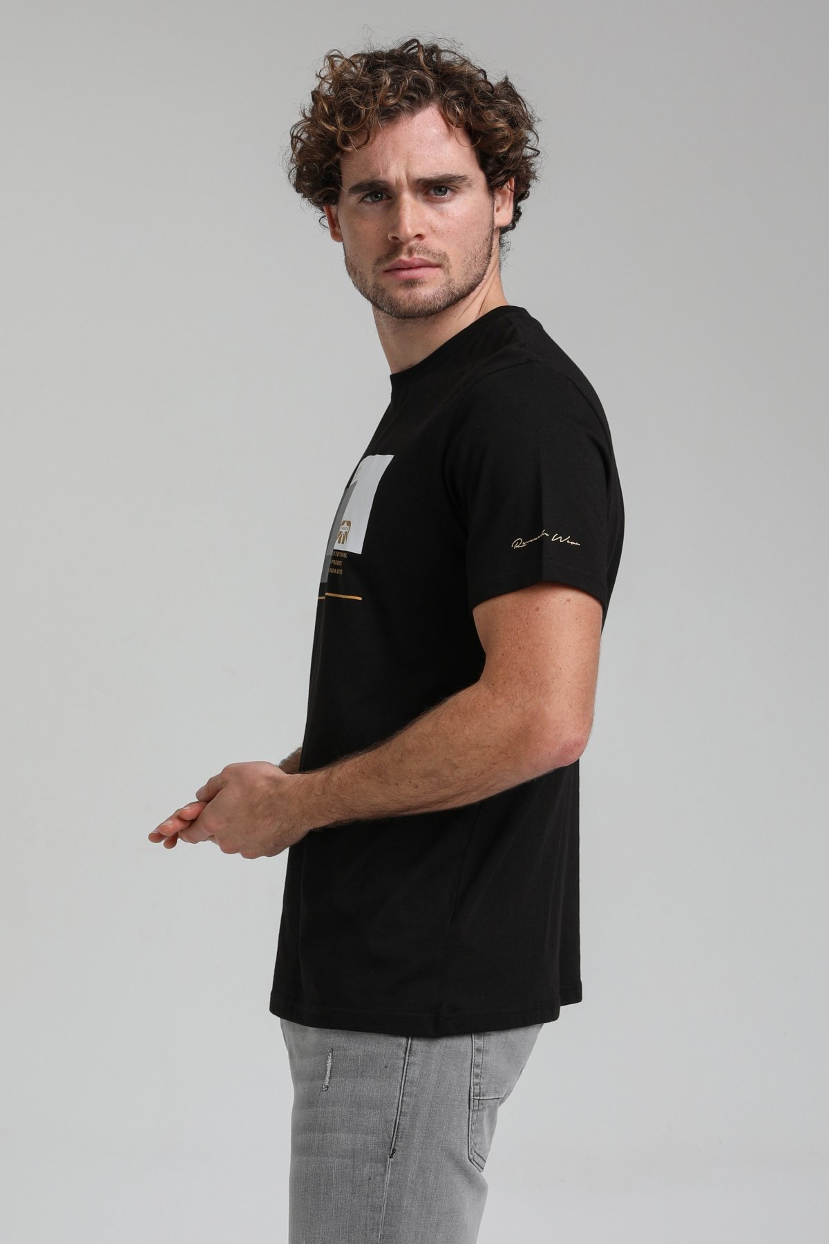 New World Polo Bisiklet Yaka Siyah Regular Custom Tişört 23SSM20294
