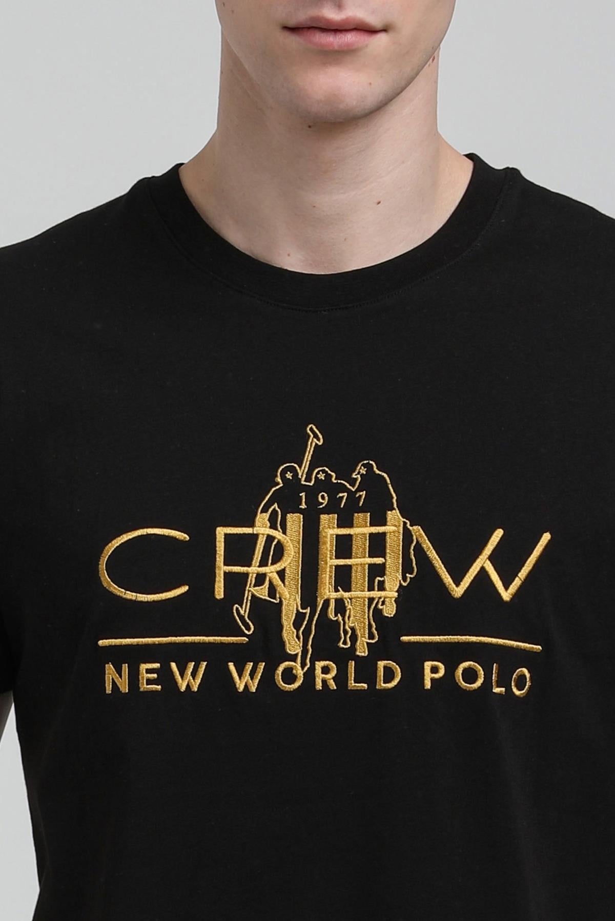 New World Polo Bisiklet Yaka Siyah Regular Custom Tişört 23SSM20290