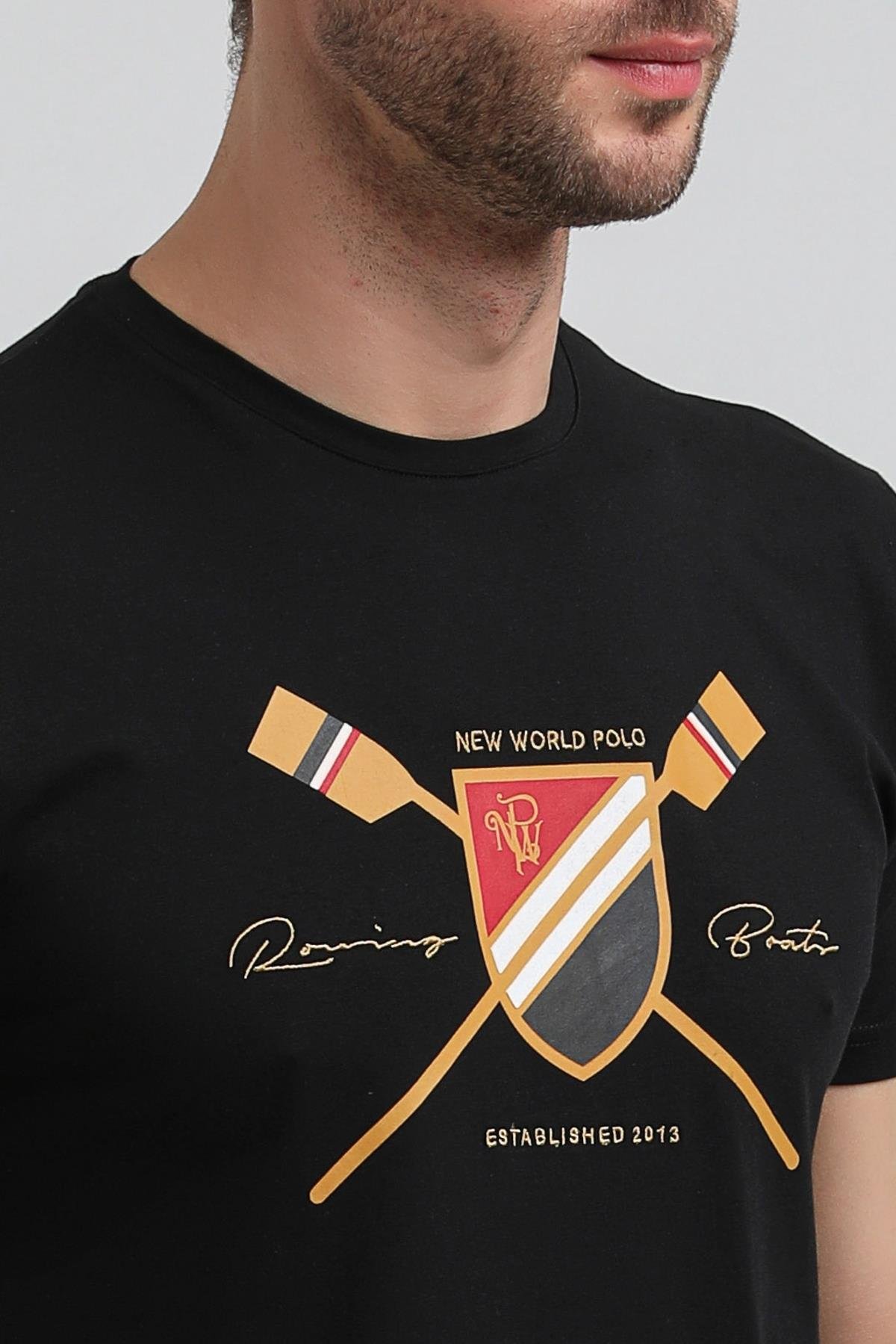 New World Polo Bisiklet Yaka Siyah Regular Custom Tişört 23SSM20351