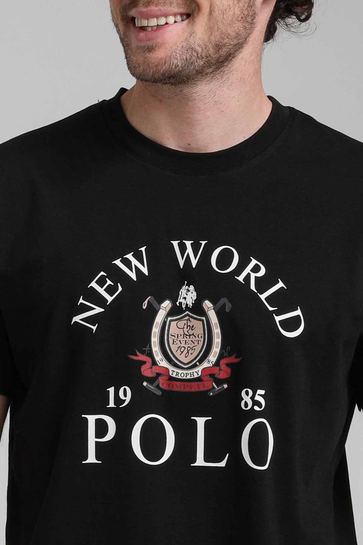 New World Polo Bisiklet Yaka Siyah Regular Custom Tişört 23SSM20309