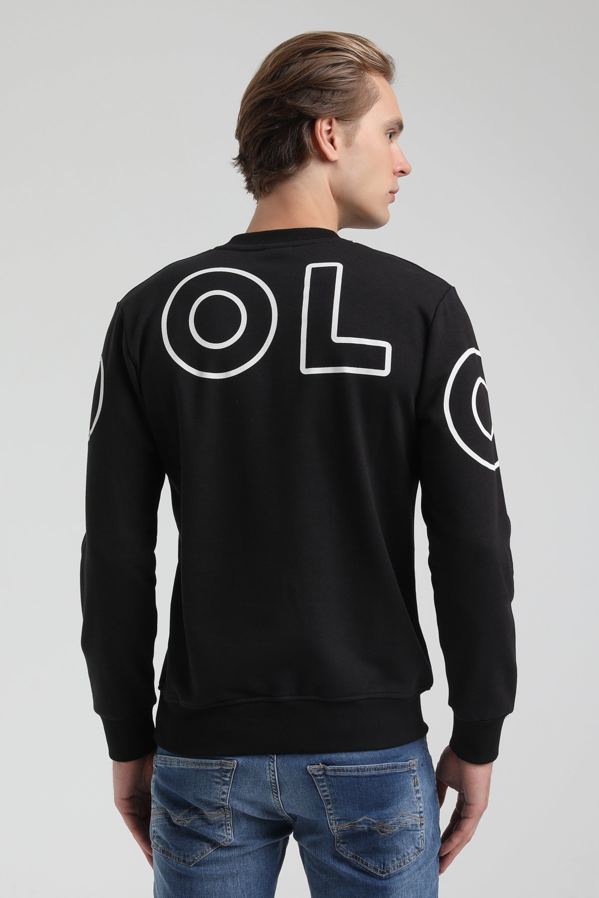 New World Polo Bisiklet Yaka Siyah Regular Sweatshirt 22FWM60126
