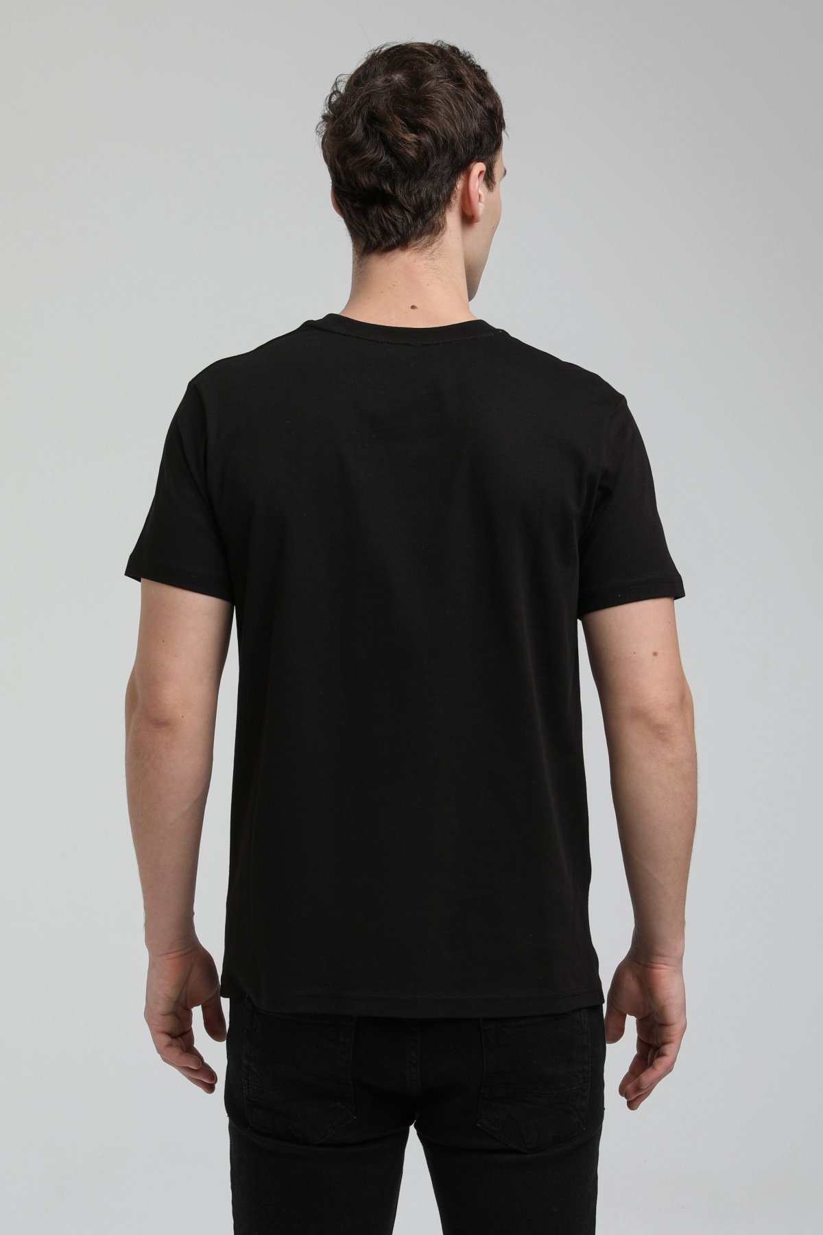 New World Polo Bisiklet Yaka Siyah Regular Custom Tişört 23SSM20307