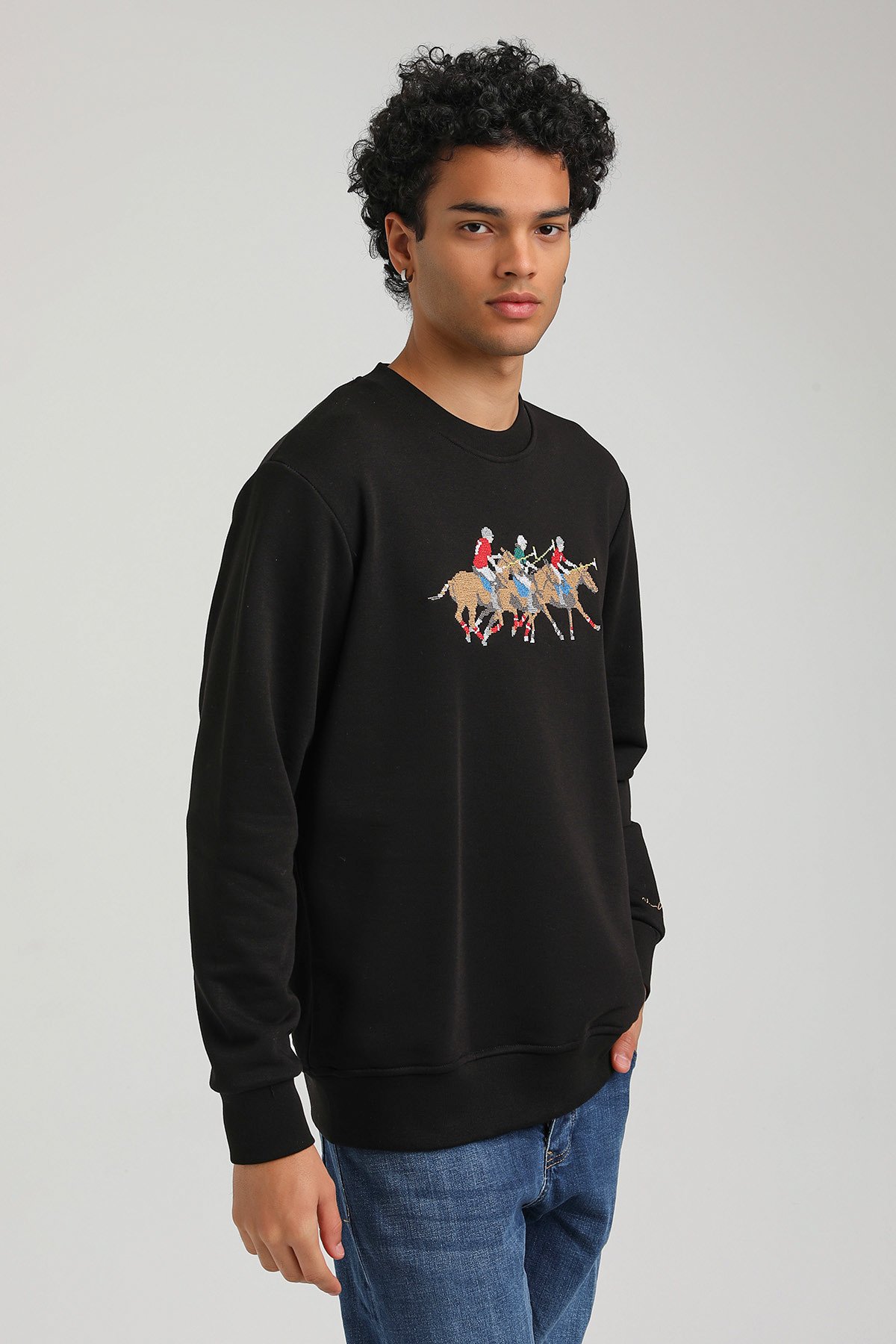 New World Polo Bisiklet Yaka Siyah Regular Custom Sweatshirt 23FWM60144