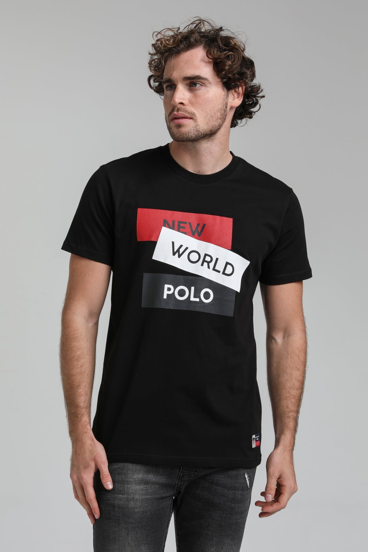 New World Polo Bisiklet Yaka Siyah Regular Custom Tişört 23SSM20314