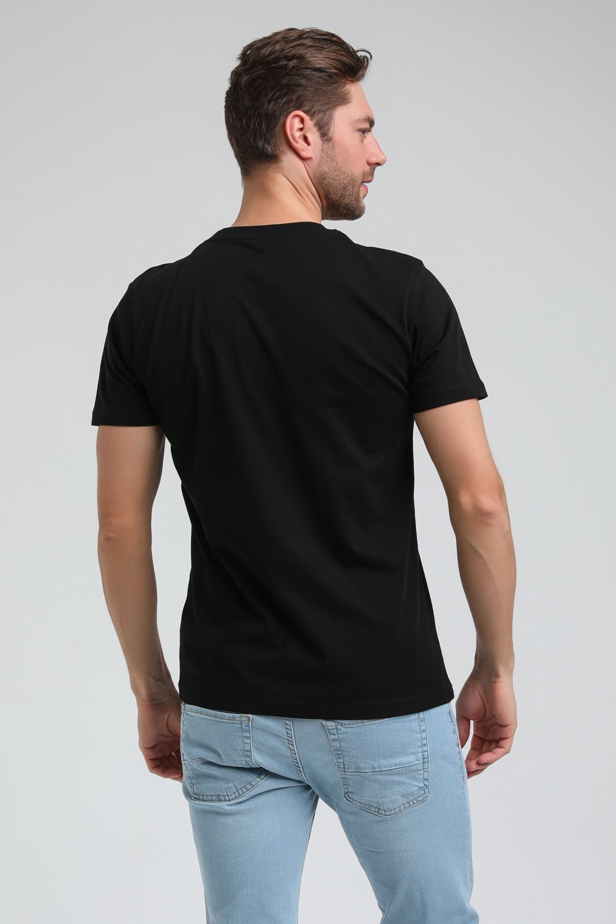 New World Polo Bisiklet Yaka Siyah Regular Custom Tişört 23SSM20306