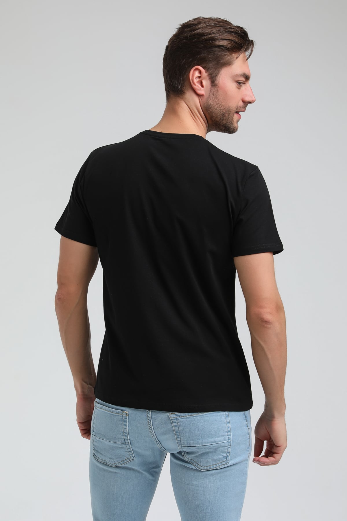 New World Polo Bisiklet Yaka Siyah Regular Custom Tişört 23SSM20353