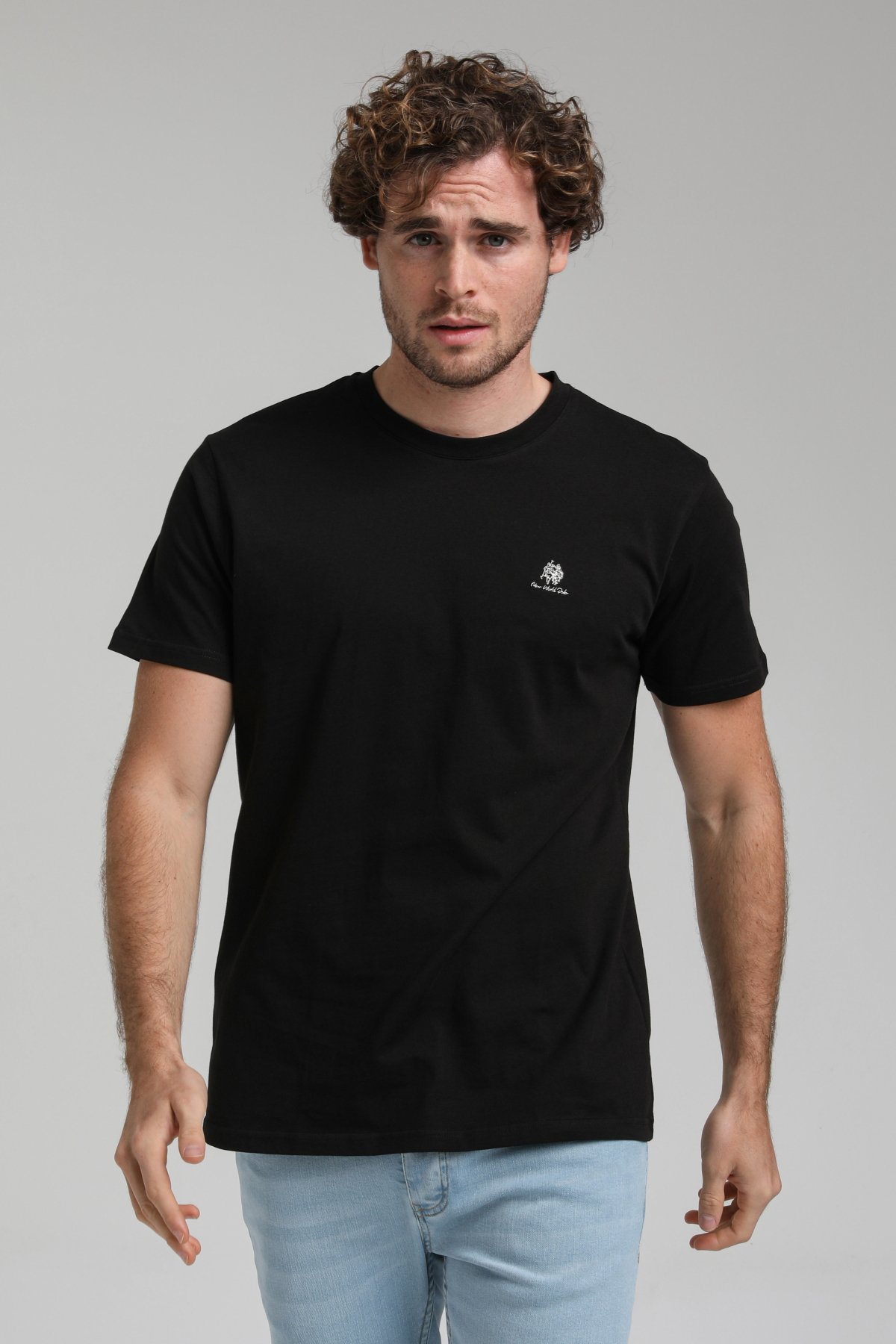 New World Polo Bisiklet Yaka Siyah Regular Custom Tişört 23SSM20311