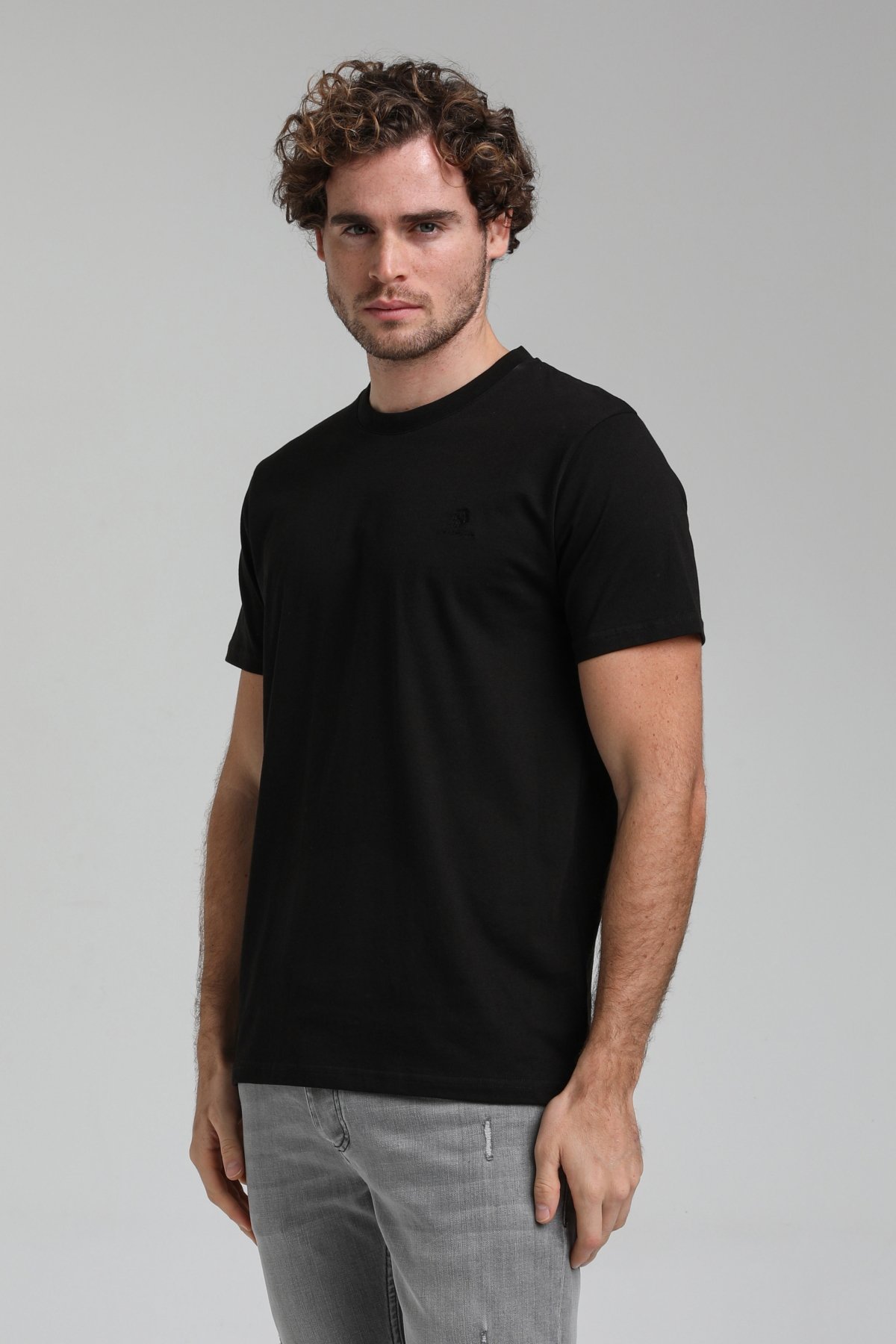 New World Polo Bisiklet Yaka Siyah Regular Custom Tişört 23SSM20311