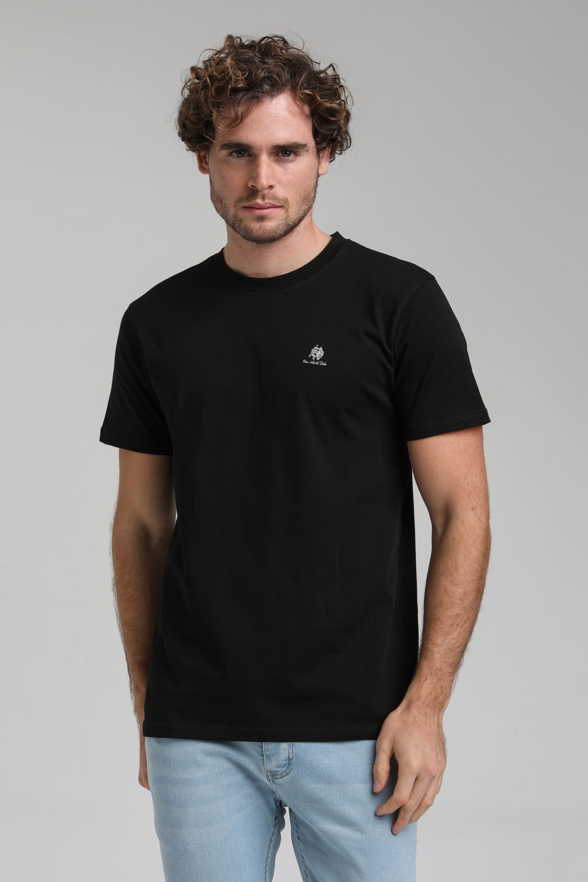 New World Polo Bisiklet Yaka Siyah Regular Custom Tişört 23SSM20311