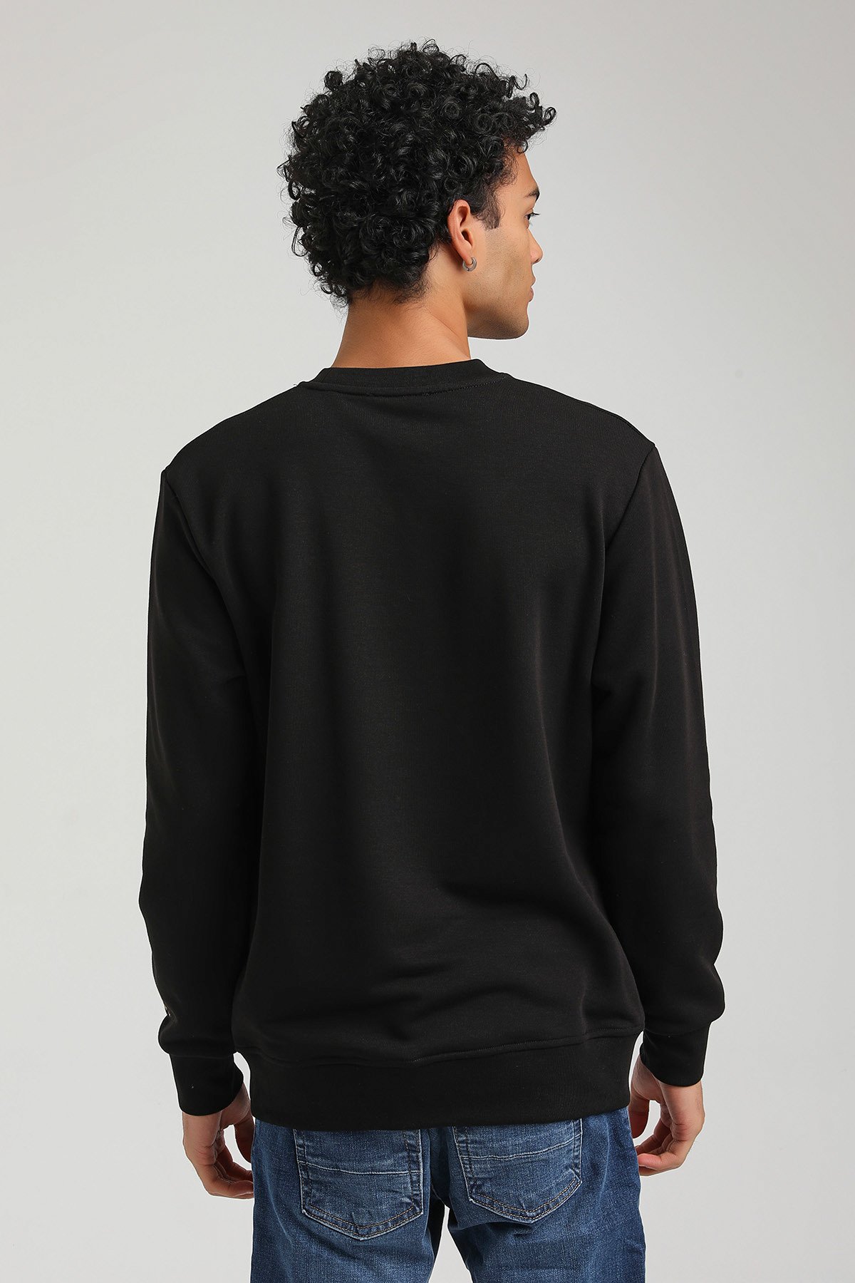 New World Polo Bisiklet Yaka Siyah Regular Custom Sweatshirt 23FWM60144