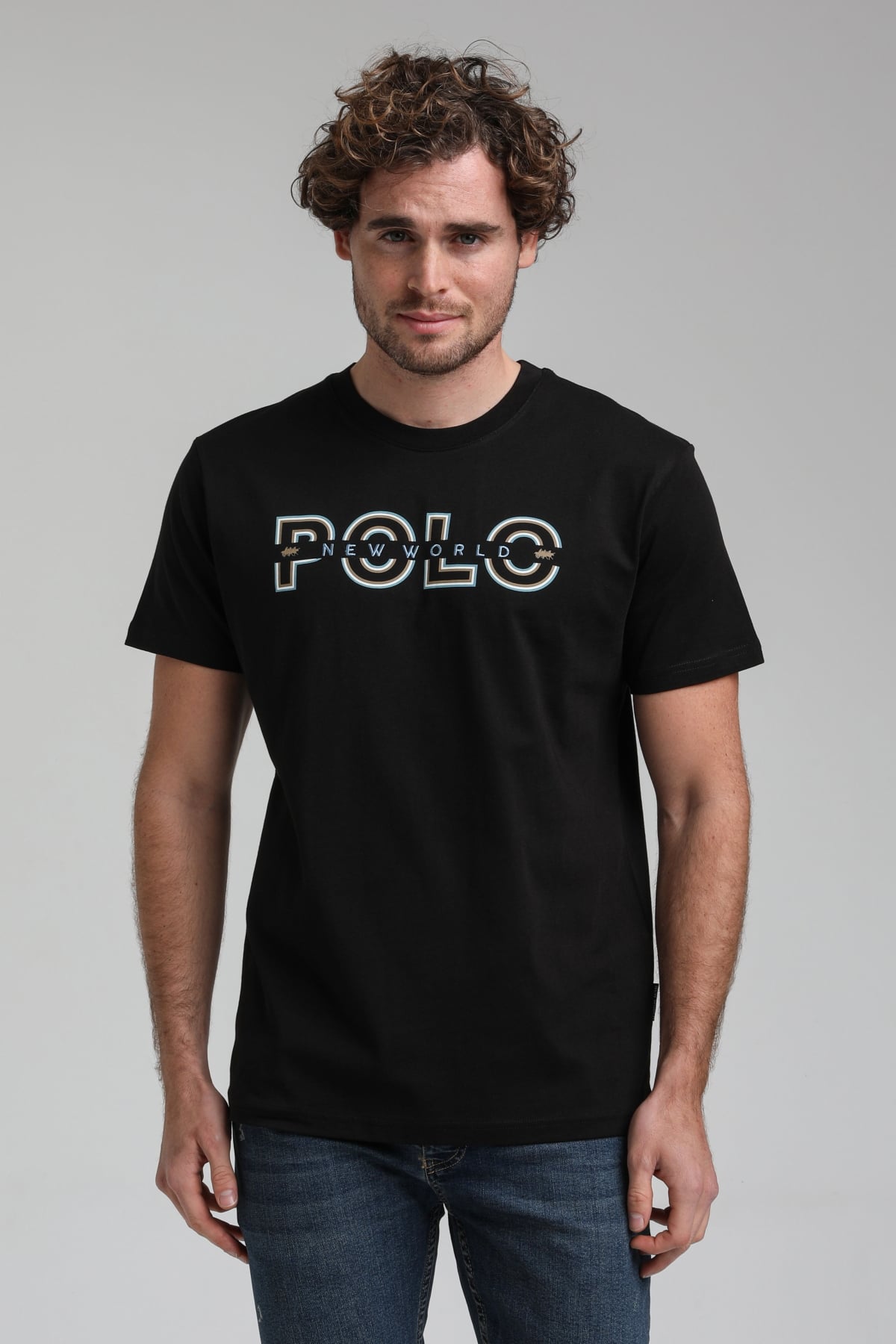New World Polo Bisiklet Yaka Siyah Regular Custom Tişört 23SSM20302