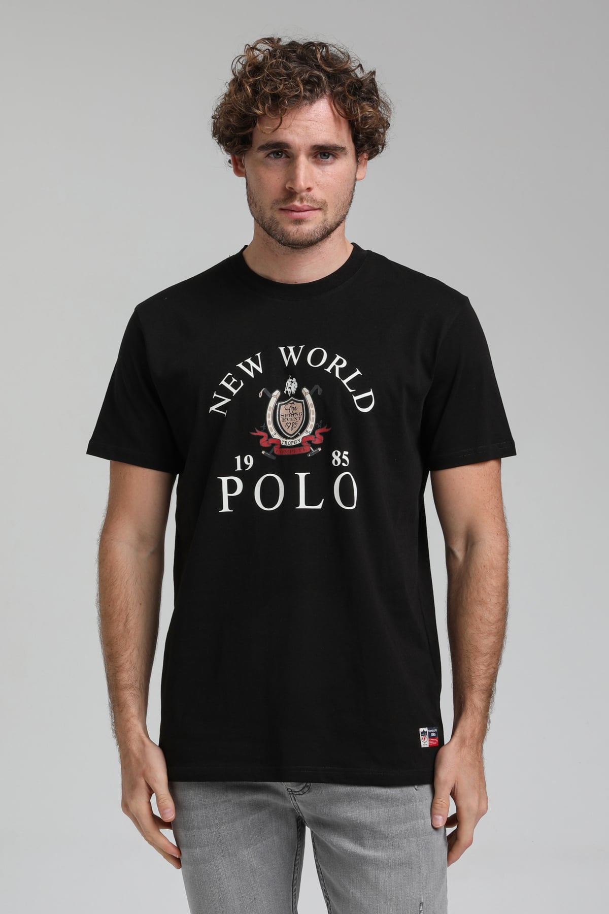 New World Polo Bisiklet Yaka Siyah Regular Custom Tişört 23SSM20309