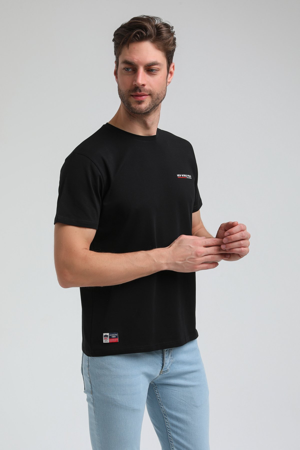 New World Polo Bisiklet Yaka Siyah Regular Custom Tişört 23SSM20353